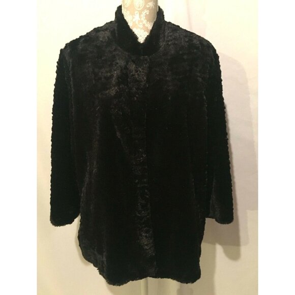 Alfred Dunner Swing Jacket Coat Black Faux Fur Dressy Christmas Holiday Party 18 - Picture 1 of 6
